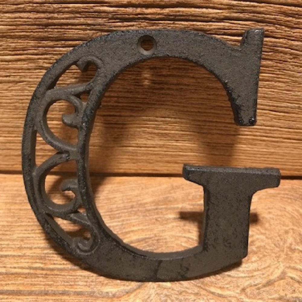 Cast Iron Letter "G" 4 5/8"tall Ornate Raw Cast Iron Ready to Paint 0184-0557-G